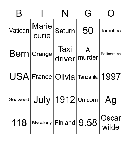 Untitled Bingo Card