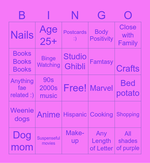 Jenni's Pen Pal Bingo Card