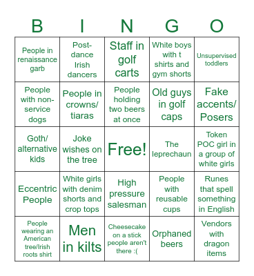 Irish Festival Bingo Card