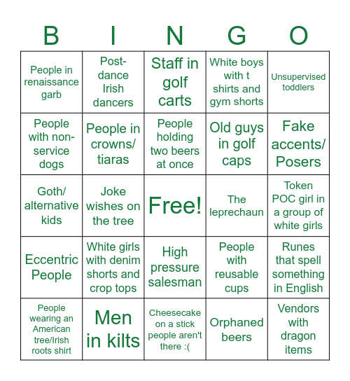 Irish Festival Bingo Card