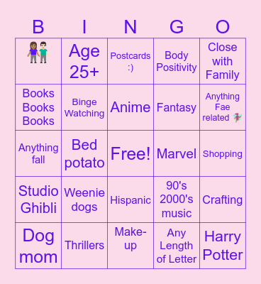 Cheyenne Penpal Bingo Card