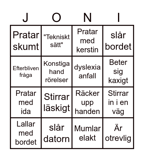 XxJonathanRainbowxX Bingo Card