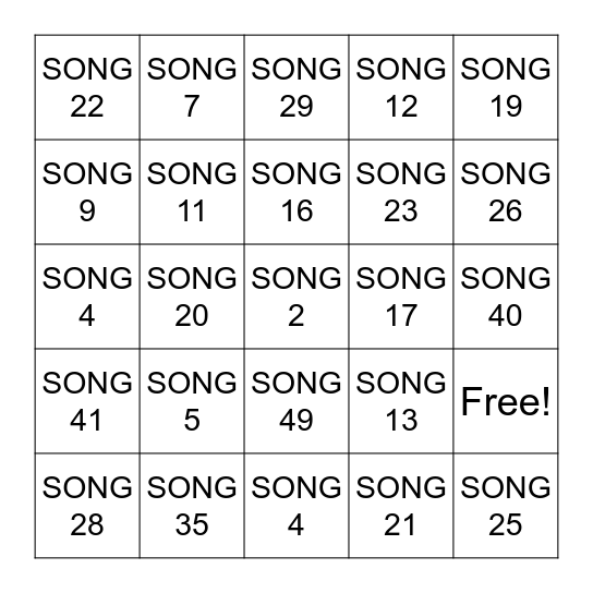 L.A FUNDRAISER MUSIC BINGO Card