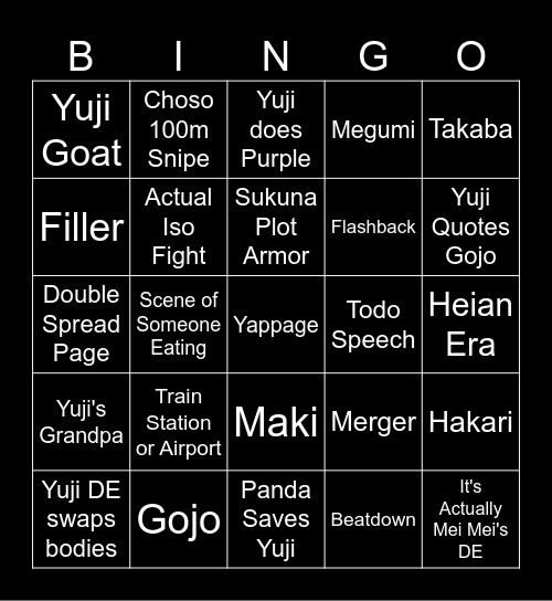 JJK 265 Bingo Card