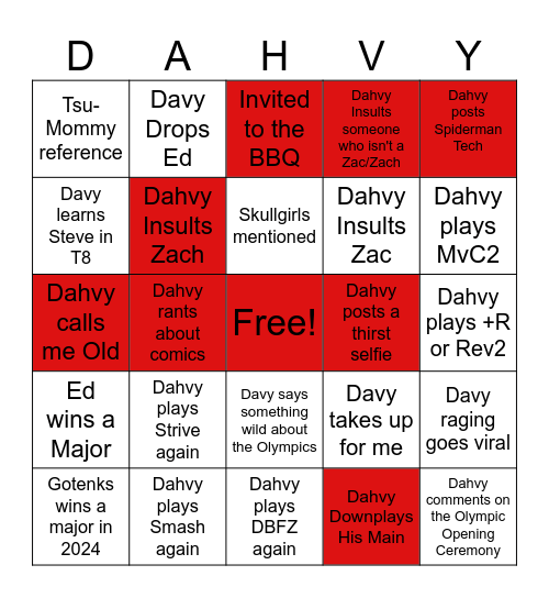 Dahviess Bingo! July Edition Bingo Card