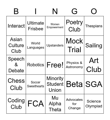 MCHS Chart Your Course Bingo Card