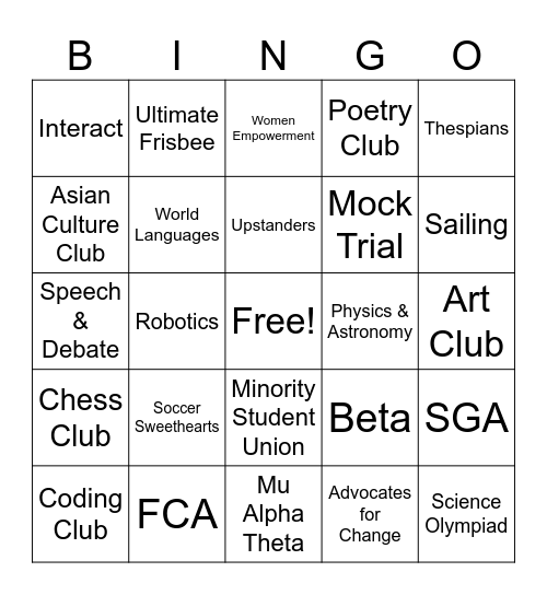 MCHS Chart Your Course Bingo Card