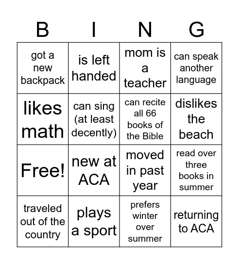 Untitled Bingo Card