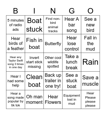 Field Work Bingo Card