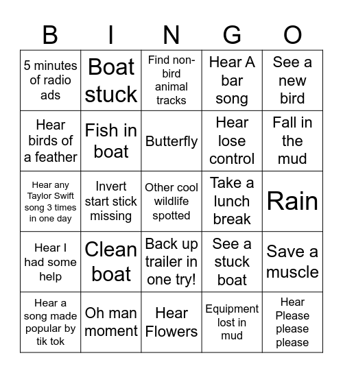 Field Work Bingo Card