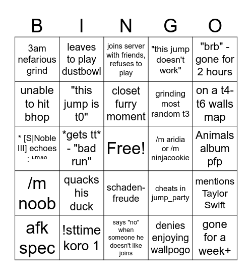 echoes Bingo Card