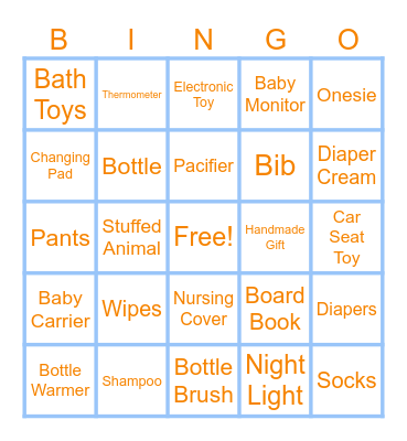 Baby Shower Bingo Card