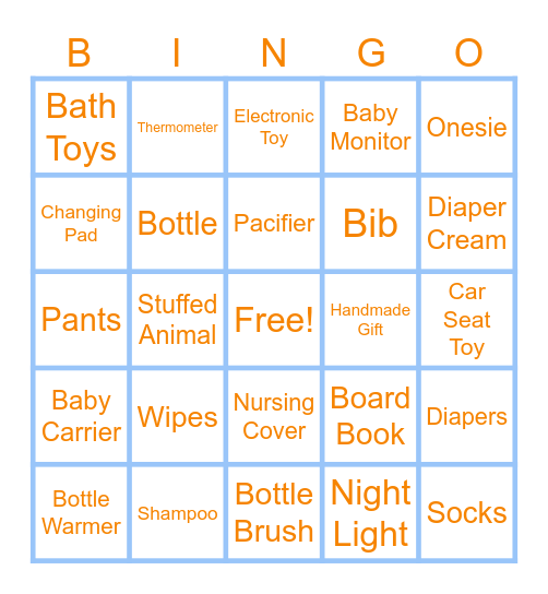 Baby Shower Bingo Card