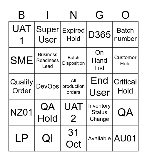 D365 Lingo Bingo Card