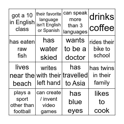 Get to know you BINGO Card
