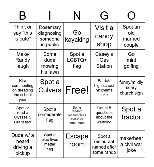 Galena Trip 2024! Bingo Card