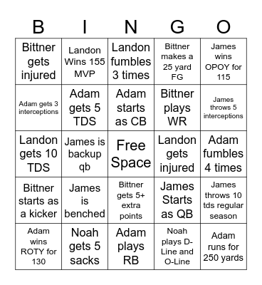 Football Bingo Card
