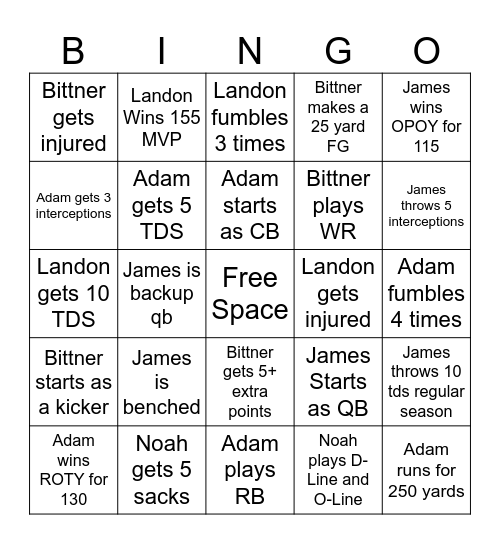 Football Bingo Card