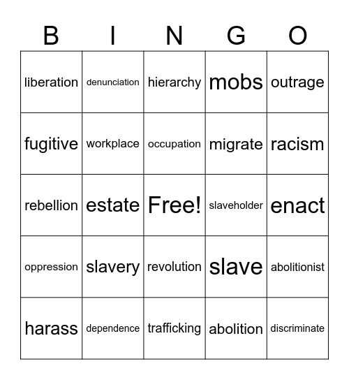 Slavery Bingo Card