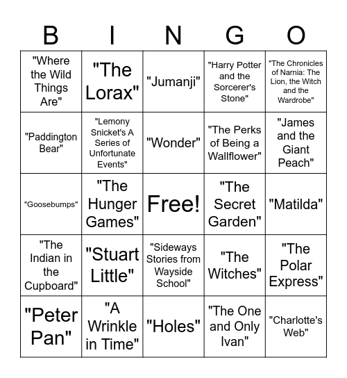Literary Bingo Card