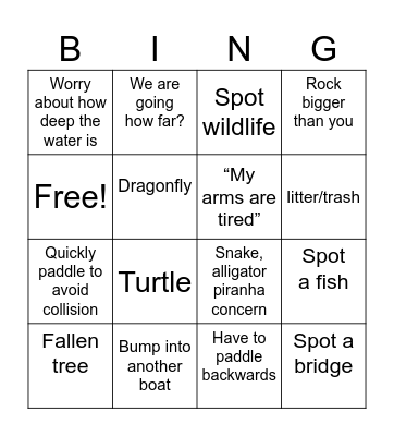 Galena Kayaking Bingo! Bingo Card