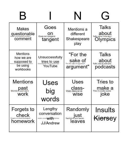 Untitled Bingo Card