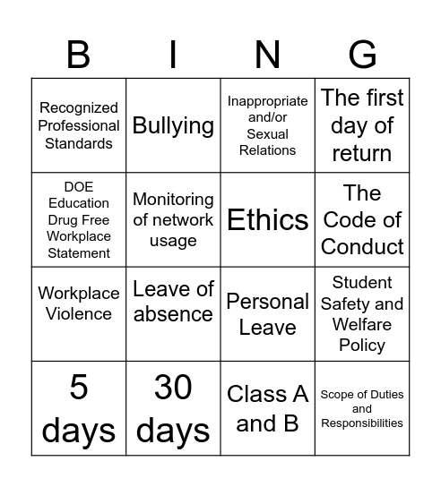 Untitled Bingo Card