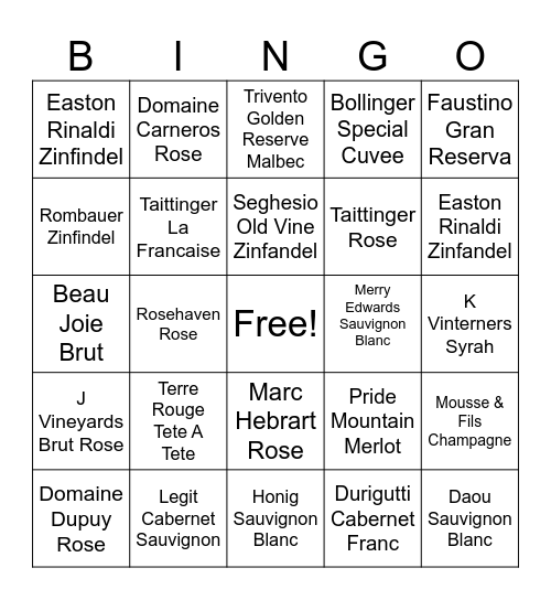 Dead Stock Wine Bingo Card