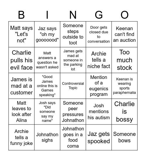 Backroom Bingo Card