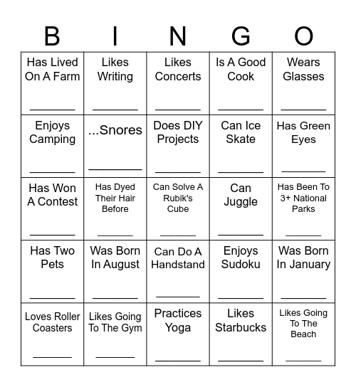 Find Someone Who: Bingo Card