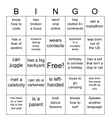 Parmer Park Bingo Card