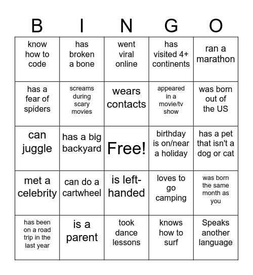 Parmer Park Bingo Card