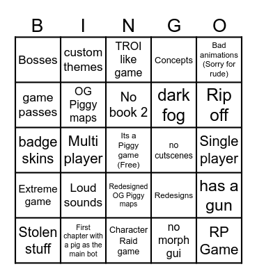 Piggy fangame bingo Card