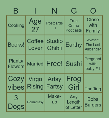 Ashlee Penpal Bingo Card