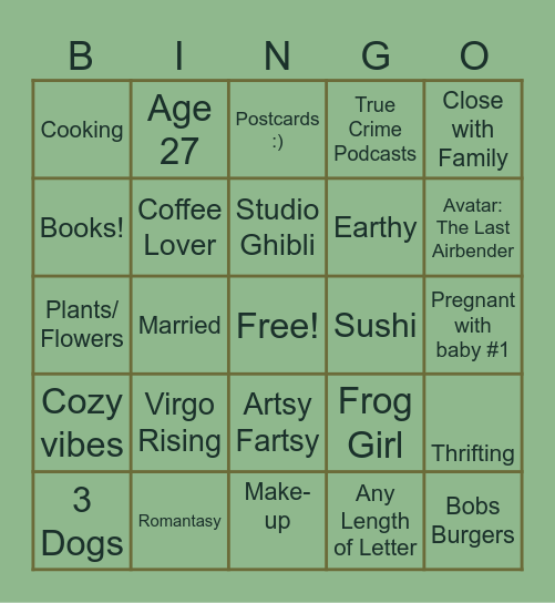 Ashlee Penpal Bingo Card