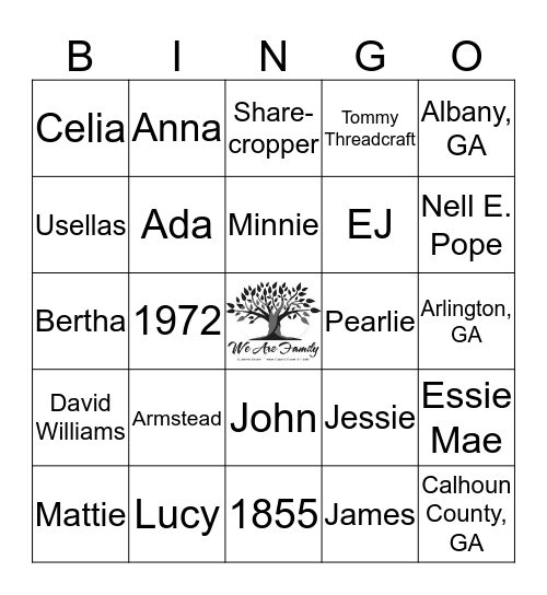 Brown Family Bingo Card