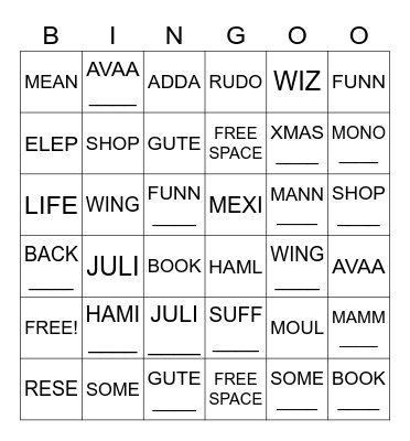 Untitled Bingo Card