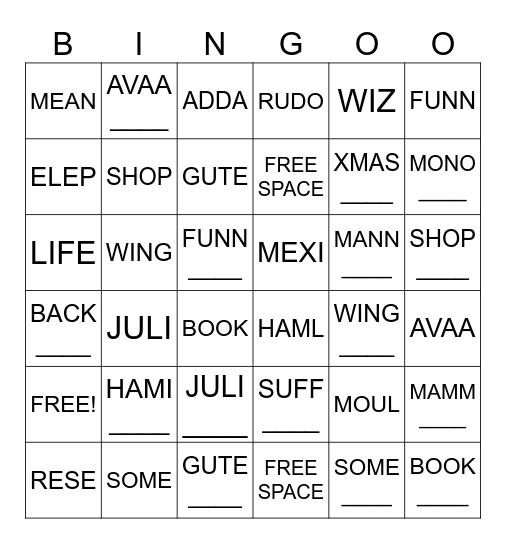 Untitled Bingo Card