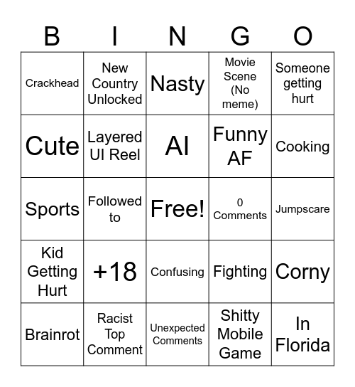 IG Reels Bingo Card