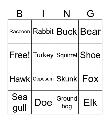 Vacation Roadkill Bingo Card