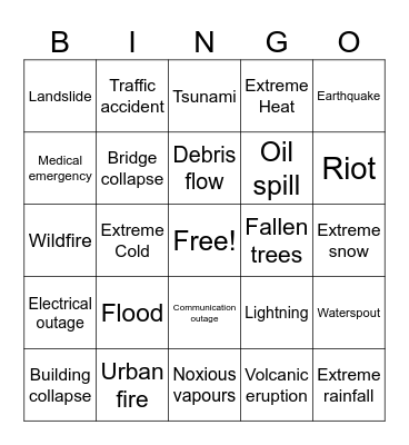 Disaster Theme Park Bingo Card