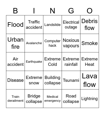 Disaster Theme Park Bingo Card