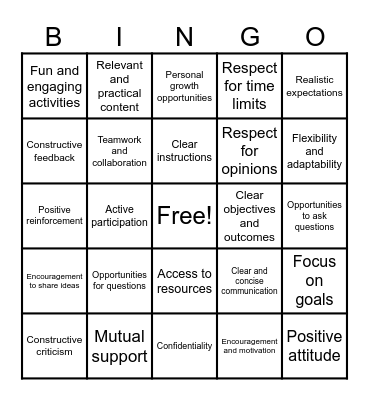 Expectations Bingo Card