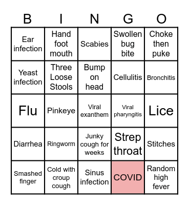 Preschool Illness Bingo Card