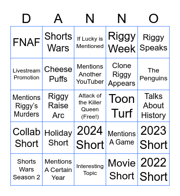 Danno Bingo Card