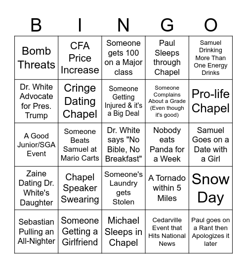 4th Place Kong 2024-2025 Bingo Card