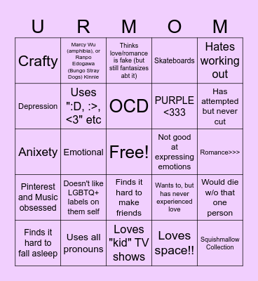 Judy (Me) Kinnie!! <3 Bingo Card