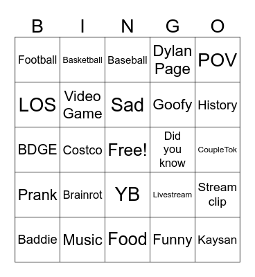 TikTok Bingo Card