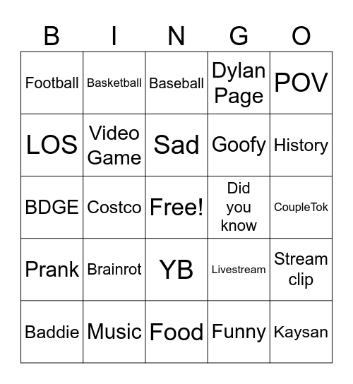 TikTok Bingo Card