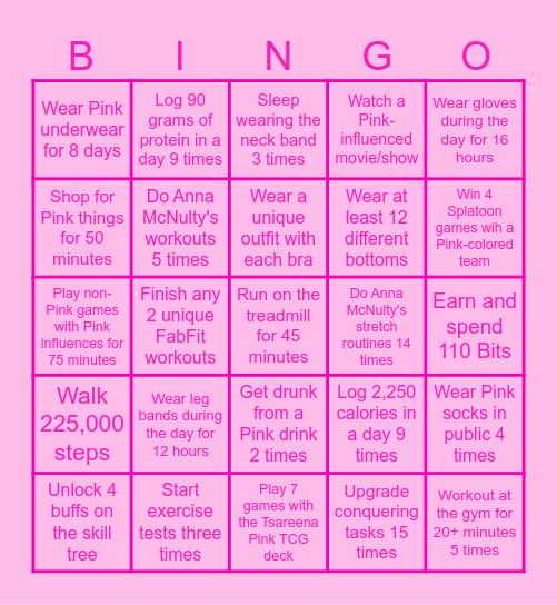 August Tasks Bingo Card